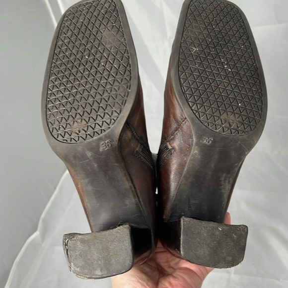 VINTAGE Y2K Spring Distressed Brown Leather Square Toe Over the Ankle Boots 36 - Picture 9 of 16